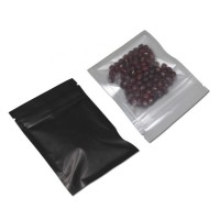 Low MOQ Semiransparent Front Matte Black Back Mylar Foil 3 Side Seal Flat Zipper Bag