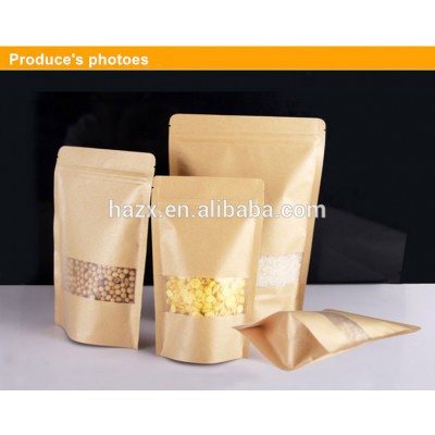 200g / 500g ziplock stand up pouch kraft brown paper bag with clear window/stand up pouch food grade