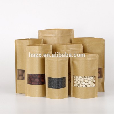 High quality kraft paper stand up pouch customs' printing  bag with zip lock and window/ stand up pouch food grade